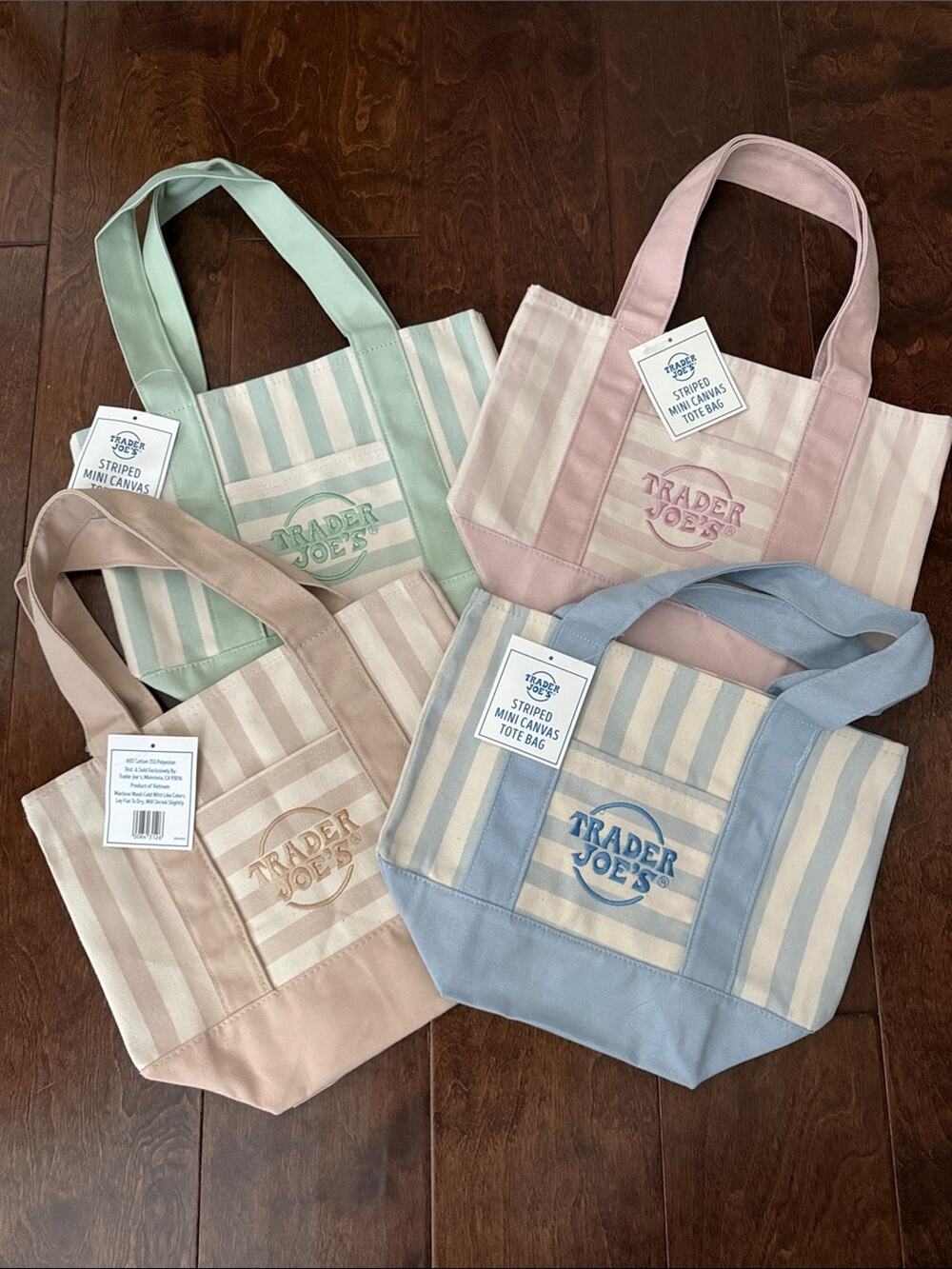 NWT Trader Joe’s Striped Mini Canvas Preppy Nantucket Beach Pool Tote Bag Set